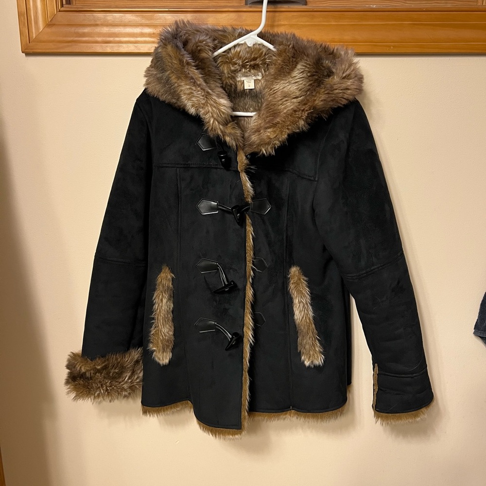 Coldwater Creek Black Suede and Faux Fur Coat